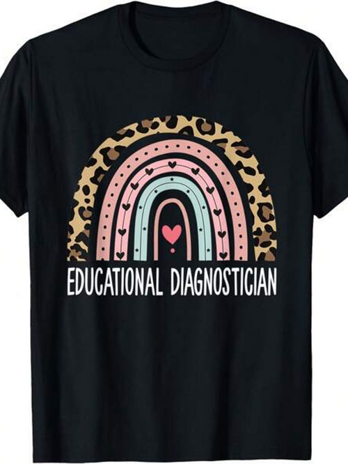 Men's Graphic T-Shirt Educational Diagnostician Leopard Heart Rainbow With Pink Accents And Dotted Stripes