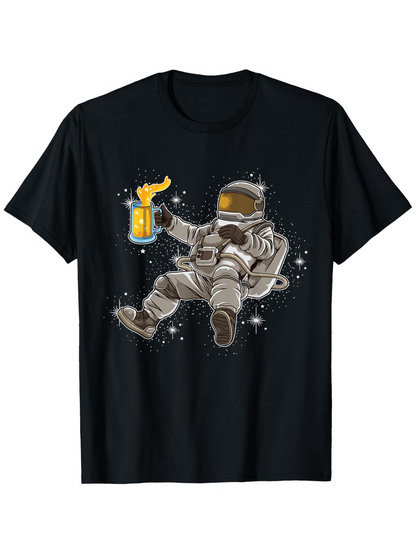 Men's Graphic T-Shirt Floating Astronaut Surrounded By Stars Holding Beer Mug Astronaut
