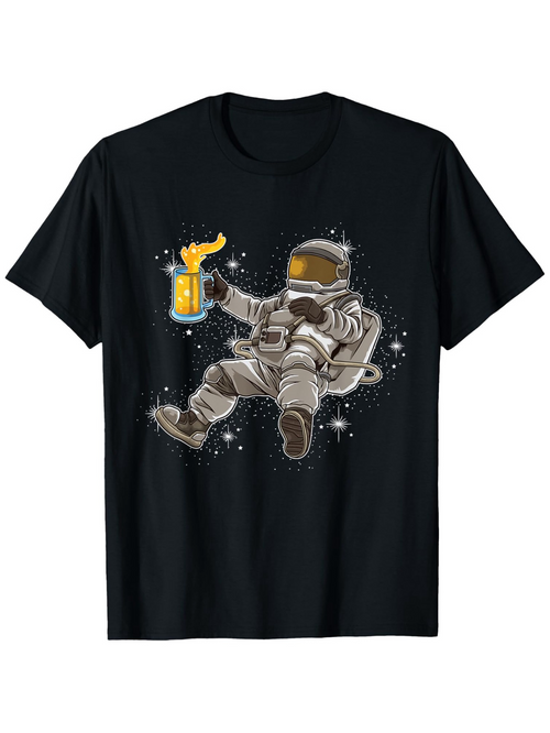 Men's Graphic T-Shirt Floating Astronaut Surrounded By Stars Holding Beer Mug Astronaut