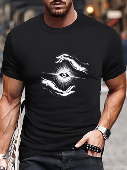 Men's Graphic T-Shirt Radiant Light Surrounded By Two Realistic Hands Eye