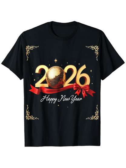 Men's Graphic T-Shirt Happy New Year Glowing Golden Ribbon And Sparkling Celebration Ball