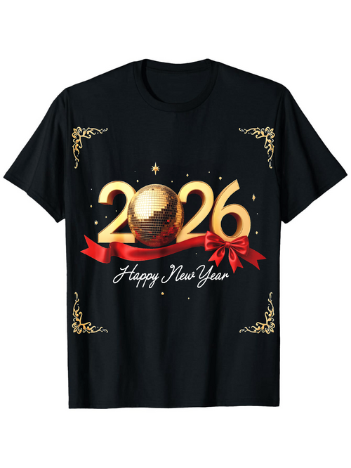 Men's Graphic T-Shirt Happy New Year Glowing Golden Ribbon And Sparkling Celebration Ball