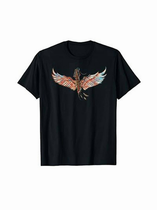 Men's Graphic T-Shirt Vintage Sunset Colors With Stylized Wings Spreading Gracefully Majestic Eagle