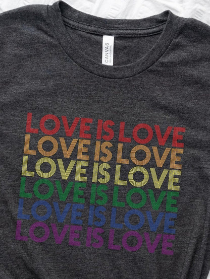 Men's Graphic T-Shirt Love Is Love Rainbow Colored Repeating Slogan With Bold Letters