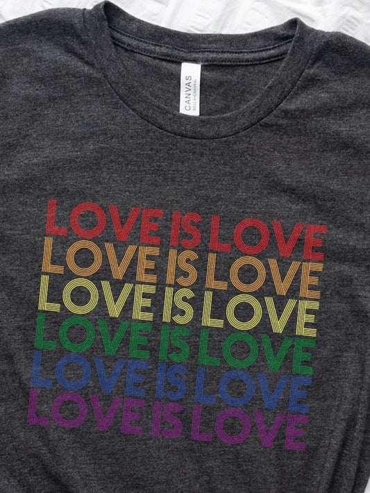 Men's Graphic T-Shirt Love Is Love Rainbow Colored Repeating Slogan With Bold Letters