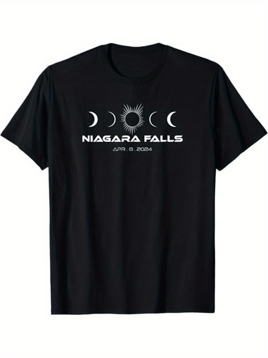 Men's Graphic T-Shirt Niagara Falls Solar Eclipse Phases Under Celestial Night Sky