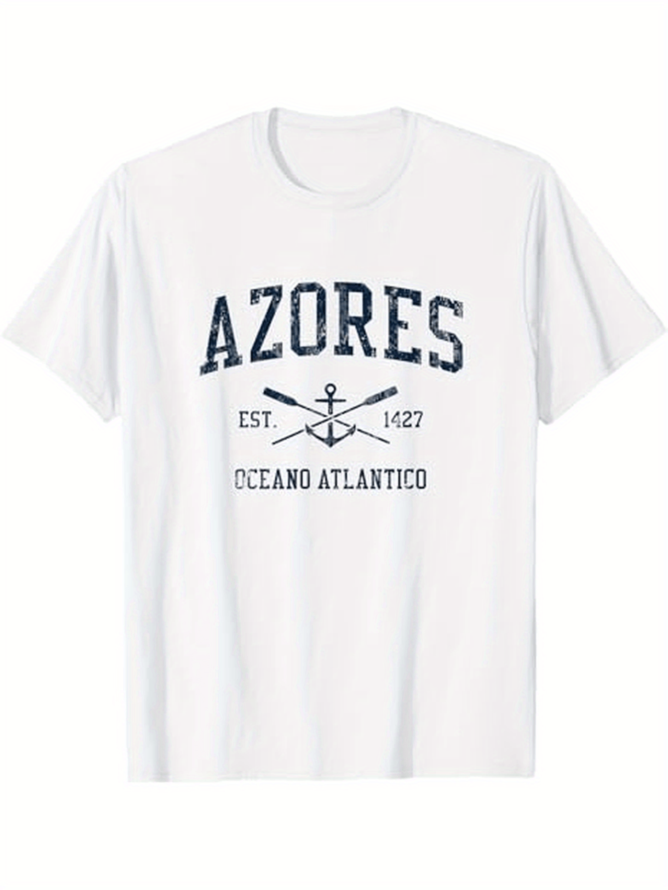 Men's Graphic T-Shirt Azores Est 1427 Ocean Atlantico Nautical Anchor And Oar Motif T Shirt