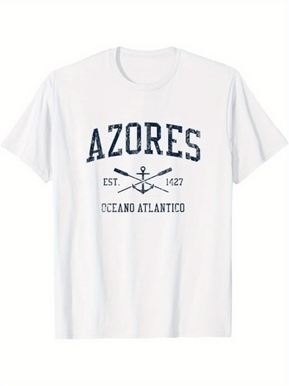Men's Graphic T-Shirt Azores Est 1427 Ocean Atlantico Nautical Anchor And Oar Motif T Shirt