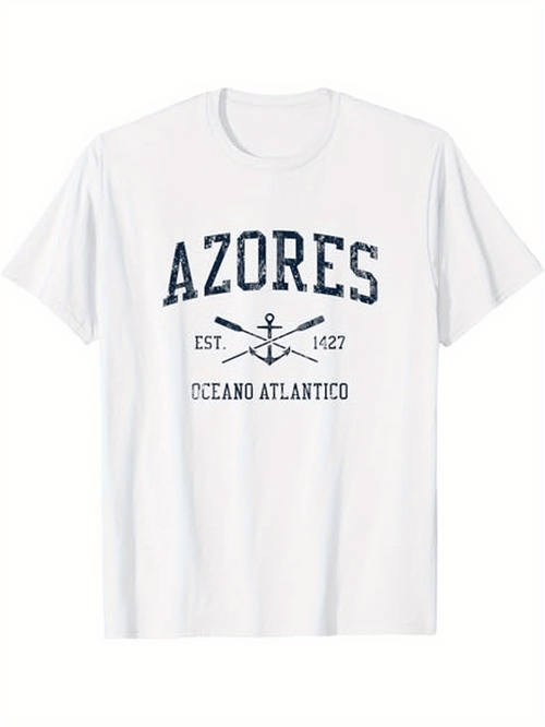 Men's Graphic T-Shirt Azores Est 1427 Ocean Atlantico Nautical Anchor And Oar Motif T Shirt