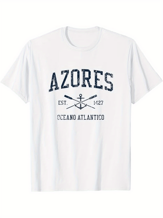 Men's Graphic T-Shirt Azores Est 1427 Ocean Atlantico Nautical Anchor And Oar Motif T Shirt