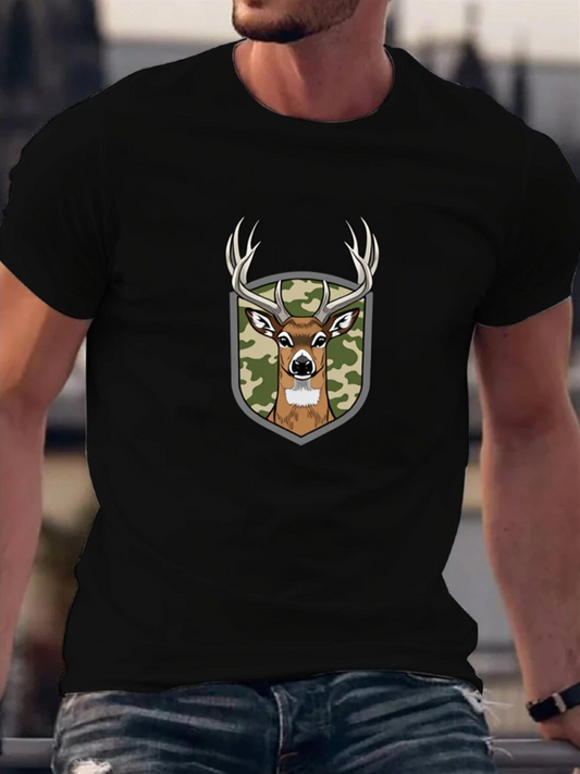 Men's Graphic T-Shirt Majestic Deer Head With Antlers In Camouflage Forest