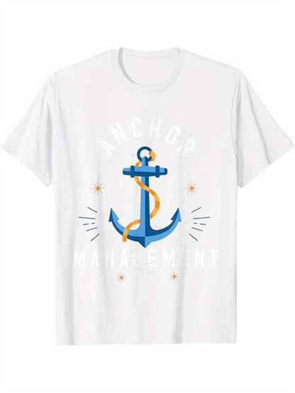 Men's Graphic T-Shirt Anchor Rope Wrapped With Nautical Stars Shining Blue Anchor