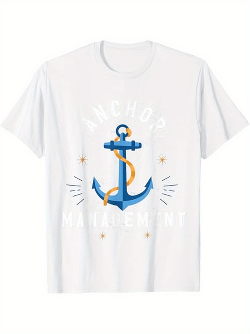 Men's Graphic T-Shirt Anchor Rope Wrapped With Nautical Stars Shining Blue Anchor
