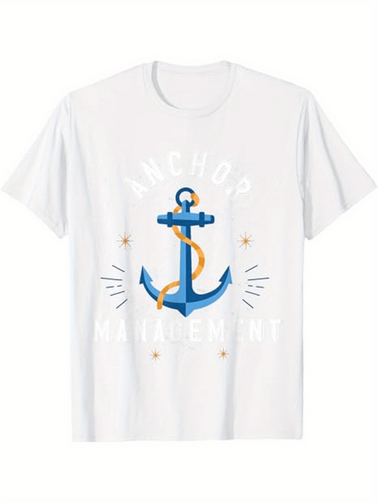 Men's Graphic T-Shirt Anchor Rope Wrapped With Nautical Stars Shining Blue Anchor