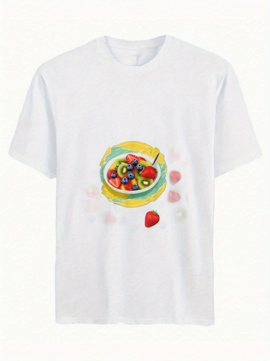 Men's Graphic T-Shirt Colorful Breakfast With Sliced Fruit Surrounded By Fresh Berries Plate