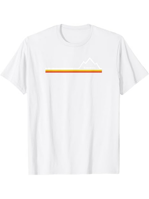 Men's Graphic T-Shirt Retro Gradient Line With Minimalist Mountain Silhouette Under Sunlit Horizon