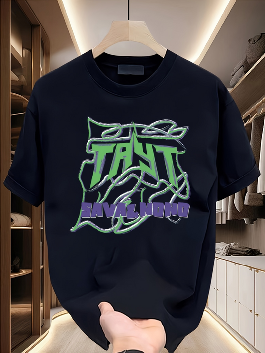 Men's Graphic T-Shirt Abstract Neon Graffiti With Bold Lettering On Black T Shirt