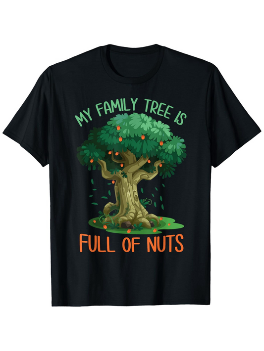 Men's Graphic T-Shirt My Family Tree Is Full Of Nuts With Lush Green Leaves Brown Bark And Scattered Acorns Tree
