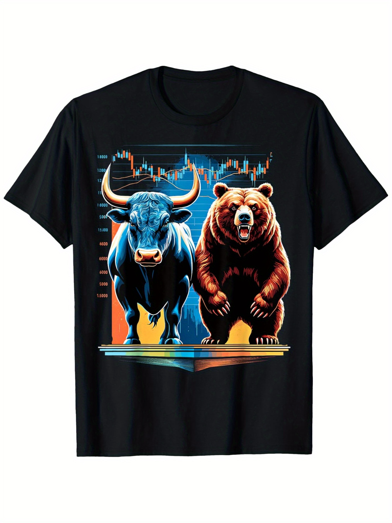 Men's Graphic T-Shirt Financial Market Trends With Bull And Bear Standing Under Stock Chart