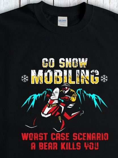 Men's Graphic T-Shirt Go Snowmobiling Through Snow Covered Forest With Rider On Snowmobile