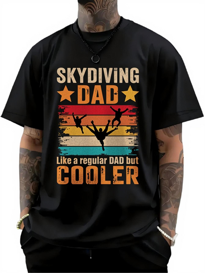 Men's Graphic T-Shirt Skydiving Dad Retro Sunset With Silhouetted Parachuters And Vintage Stripes Silhouette