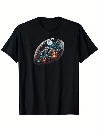 Men's Graphic T-Shirt Haunted Cemetery Under Glowing Moon Within A Football Night Scene