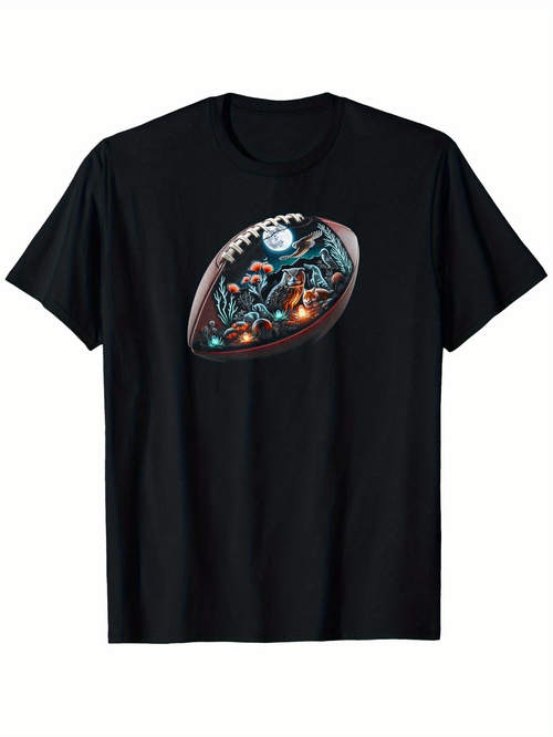 Men's Graphic T-Shirt Haunted Cemetery Under Glowing Moon Within A Football Night Scene