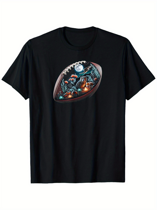 Men's Graphic T-Shirt Haunted Cemetery Under Glowing Moon Within A Football Night Scene
