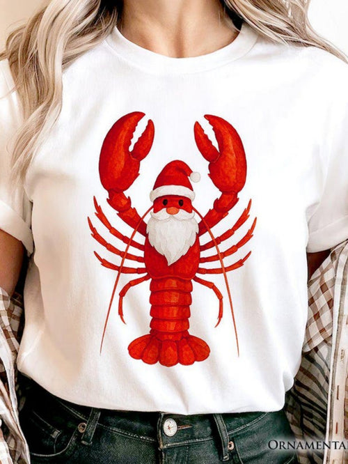 Women's Graphic T-Shirt Festive Red Hat Santa Beard On Holiday Lobster