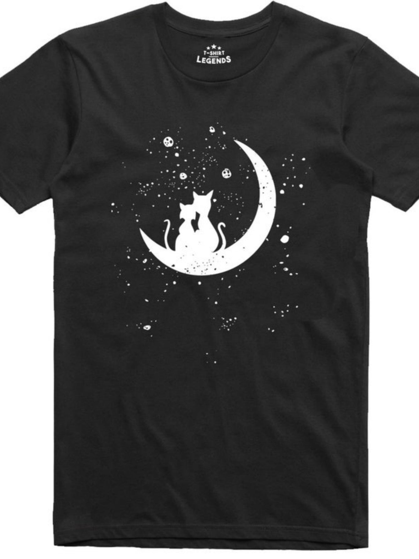 Men's Graphic T-Shirt Starry Night Sky With Silhouette Cat Sitting On Crescent Moon