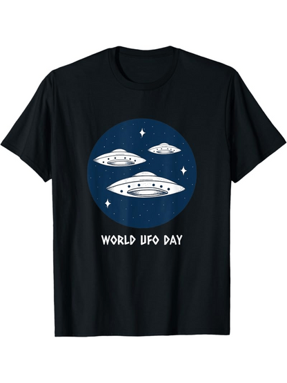 Men's Graphic T-Shirt World UFO Day Flying Spaceships Among Stars And Blue Night Sky Spaceship