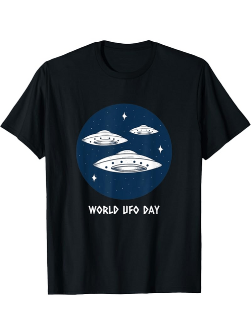 Men's Graphic T-Shirt World UFO Day Flying Spaceships Among Stars And Blue Night Sky Spaceship