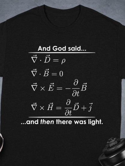 Men's Graphic T-Shirt And God Said Then There Was Light With Maxwell Equations Text Centered T Shirt