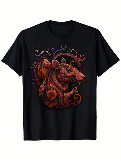 Men's Graphic T-Shirt Vivid Artistic Swirling Abstract Patterns Around A Majestic Mouse