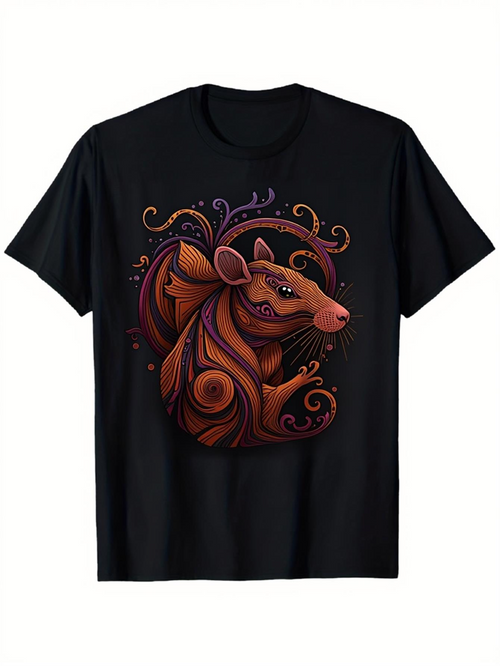 Men's Graphic T-Shirt Vivid Artistic Swirling Abstract Patterns Around A Majestic Mouse