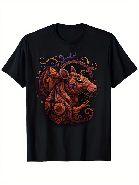 Men's Graphic T-Shirt Vivid Artistic Swirling Abstract Patterns Around A Majestic Mouse