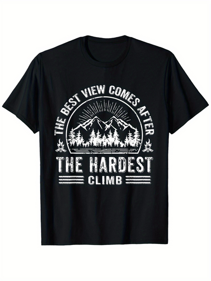 Men's Graphic T-Shirt The Best View Comes After The Hardest Climb Sunburst Over Forested Mountain