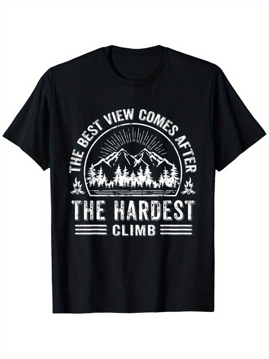 Men's Graphic T-Shirt The Best View Comes After The Hardest Climb Sunburst Over Forested Mountain