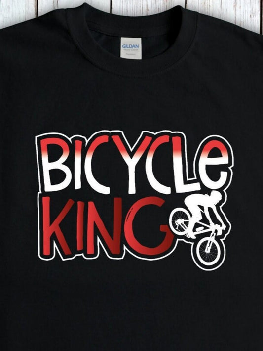 Men's Graphic T-Shirt Bicycle King Red And White Stylized Letters With Riding Cyclist Silhouette