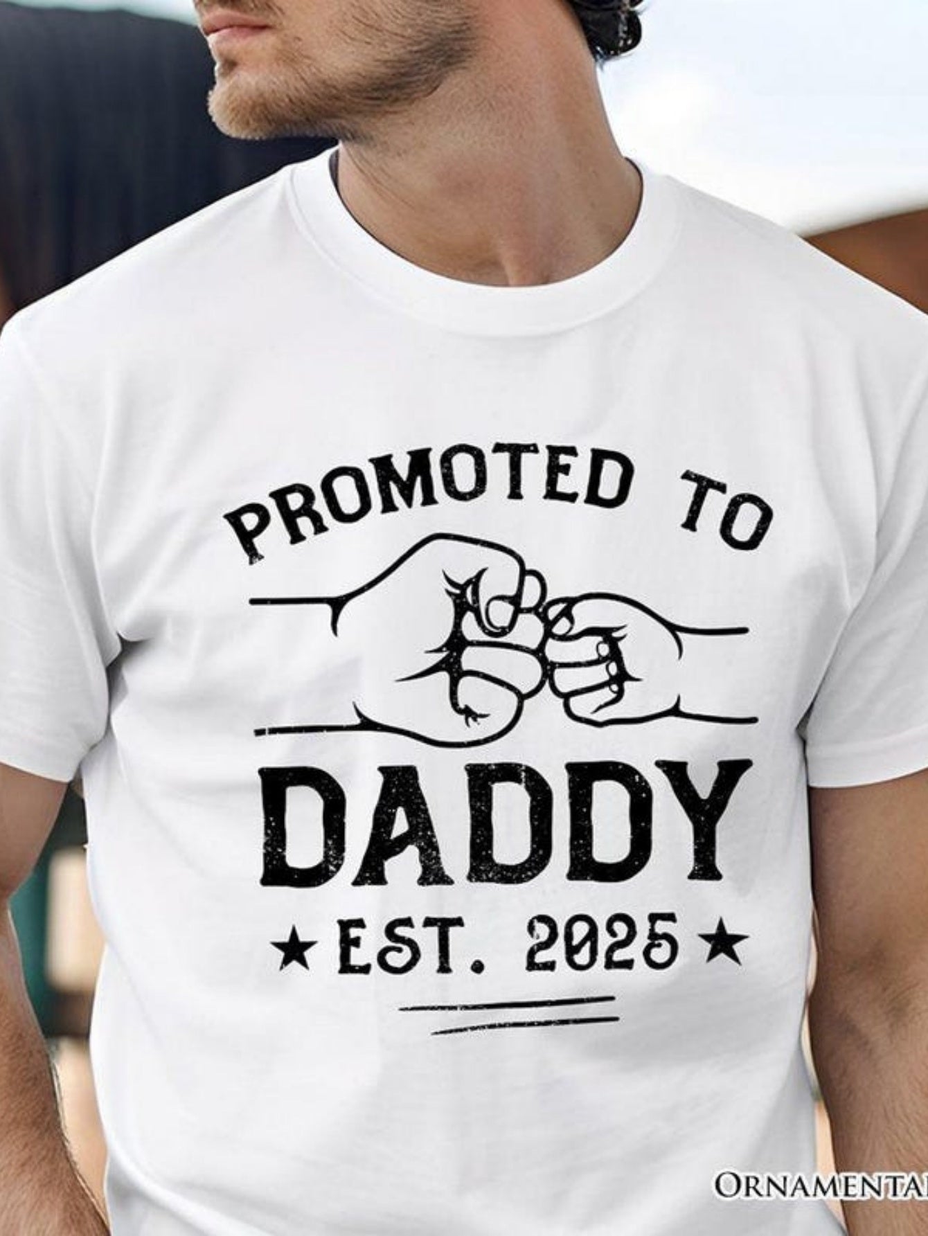 Men's Graphic T-Shirt Promoted To Daddy Est 2025 With Two Hands Fist Bumping Graphic
