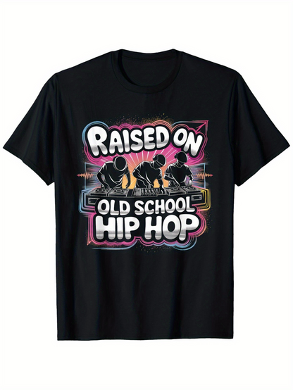 Men's Graphic T-Shirt Raised On Vibrant Neon Lights Old School Hip Hop Dancers Silhouette