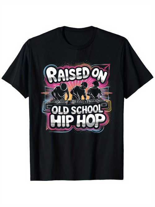 Men's Graphic T-Shirt Raised On Vibrant Neon Lights Old School Hip Hop Dancers Silhouette