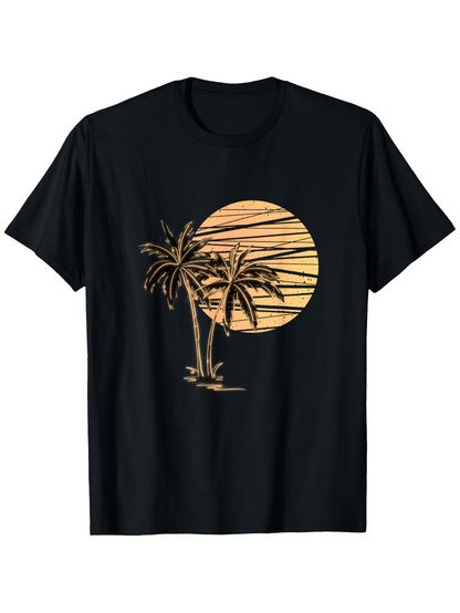 Men's Graphic T-Shirt Golden Sunset With Tall Palm Trees On Serene Beach