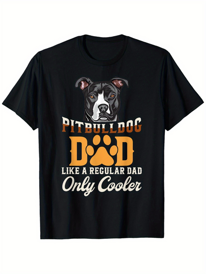 Men's Graphic T-Shirt Pitbulldog Dad With Orange Paw Print And Friendly Dog Face