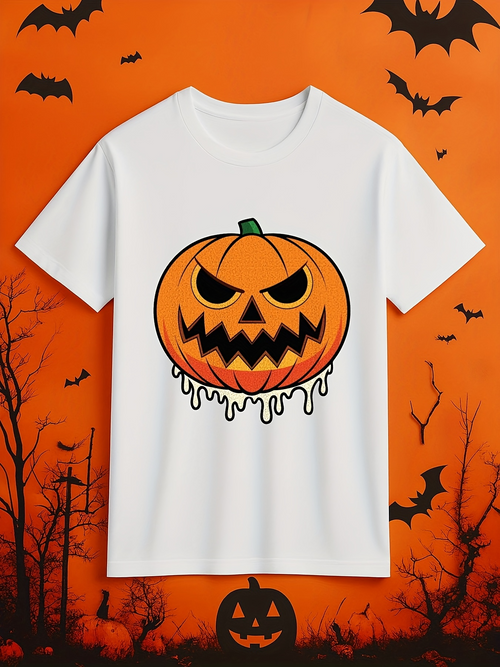 Men's Graphic T-Shirt Spooky Halloween Night With Dripping Evil Jackolantern Pumpkin