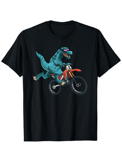 Men's Graphic T-Shirt Retro Sunglasses Wearing Dinosaur Riding Fast Racing Motorcycle