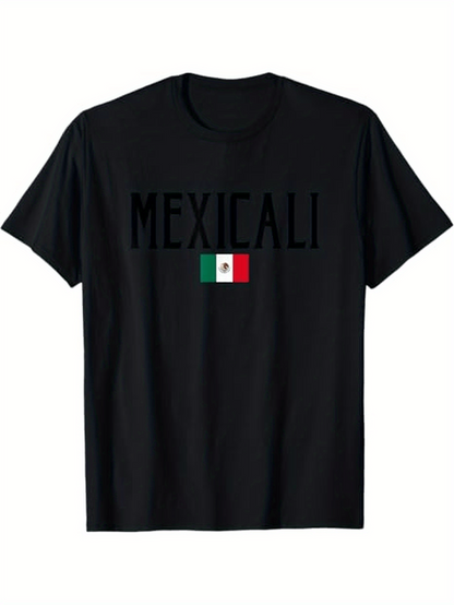 Men's Graphic T-Shirt Mexicali Bold Letters With Centered Mexico Flag Graphic T Shirt