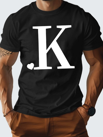 Men's Graphic T-Shirt Minimal Classic Black Shirt With Large White Letter K Print