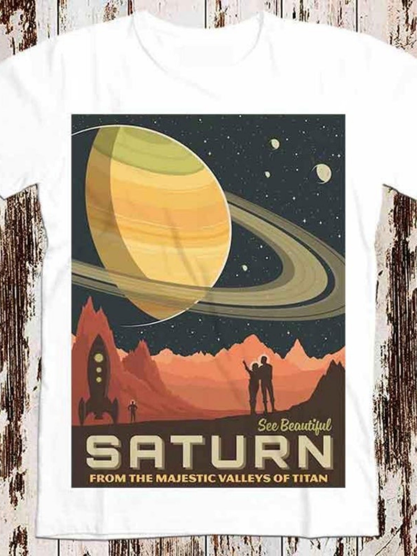Men's Graphic T-Shirt See Beautiful Saturn With Majestic Rings Over Distant Mountains And Starry Sky