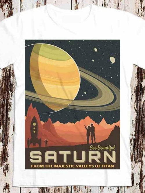 Men's Graphic T-Shirt See Beautiful Saturn With Majestic Rings Over Distant Mountains And Starry Sky